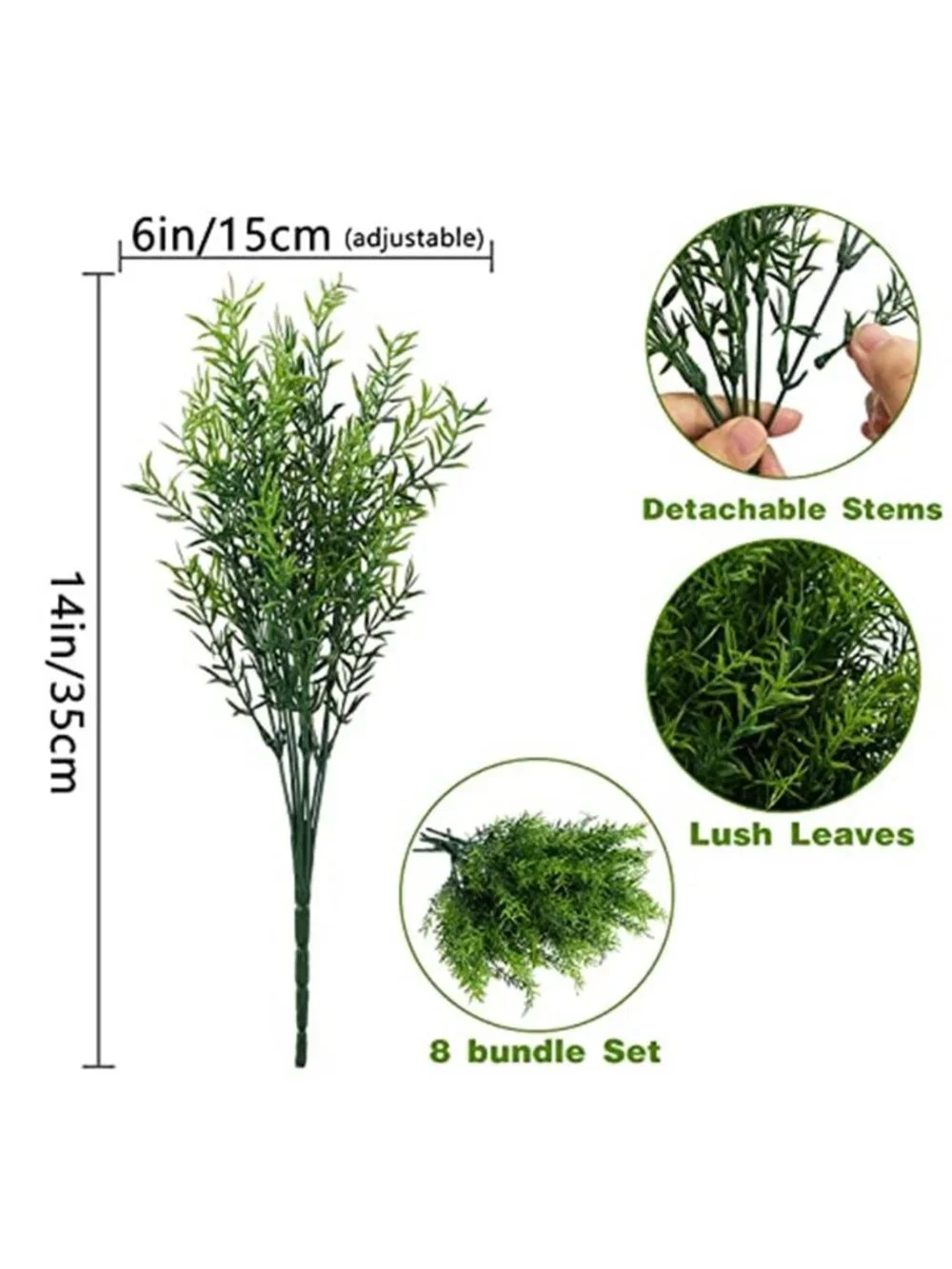 Fake Grass Greenery Stems Faux Plants Outdoor Indoor UV Resistant 8 Pack Green